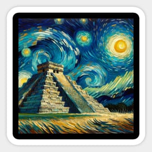 Chichen Itza Starry Night - Beautiful Iconic Places Sticker